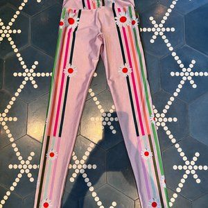 Goldsheep leggings, pink with stripes and daisies, size XS